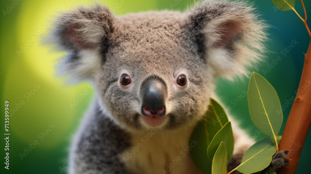 Fototapeta premium Adorable Koala Portrait with Lush Greenery