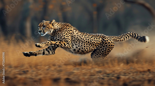 Powerful cheetah sprinting across the African savannah, emphasizing the speed and agility of the world's fastest land mammal, animals, cheetah, hd, with copy space
