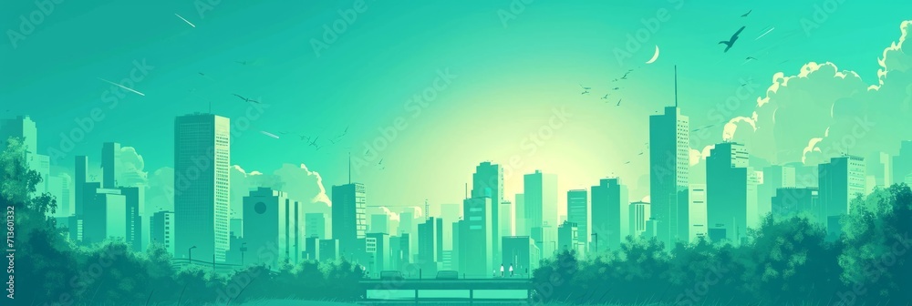 eco friendly city design in green color Generative AI