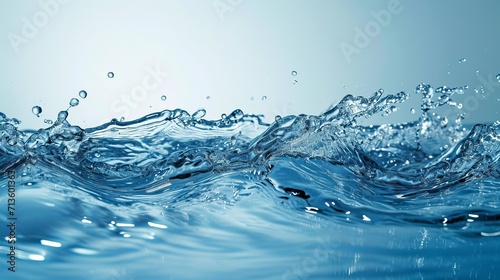 Image of flowing water waves from an aerial perspective. that receives light from sunlight This creates a bright blue surface suitable for personal care, cosmetics, pharmacy or beverage promotion.