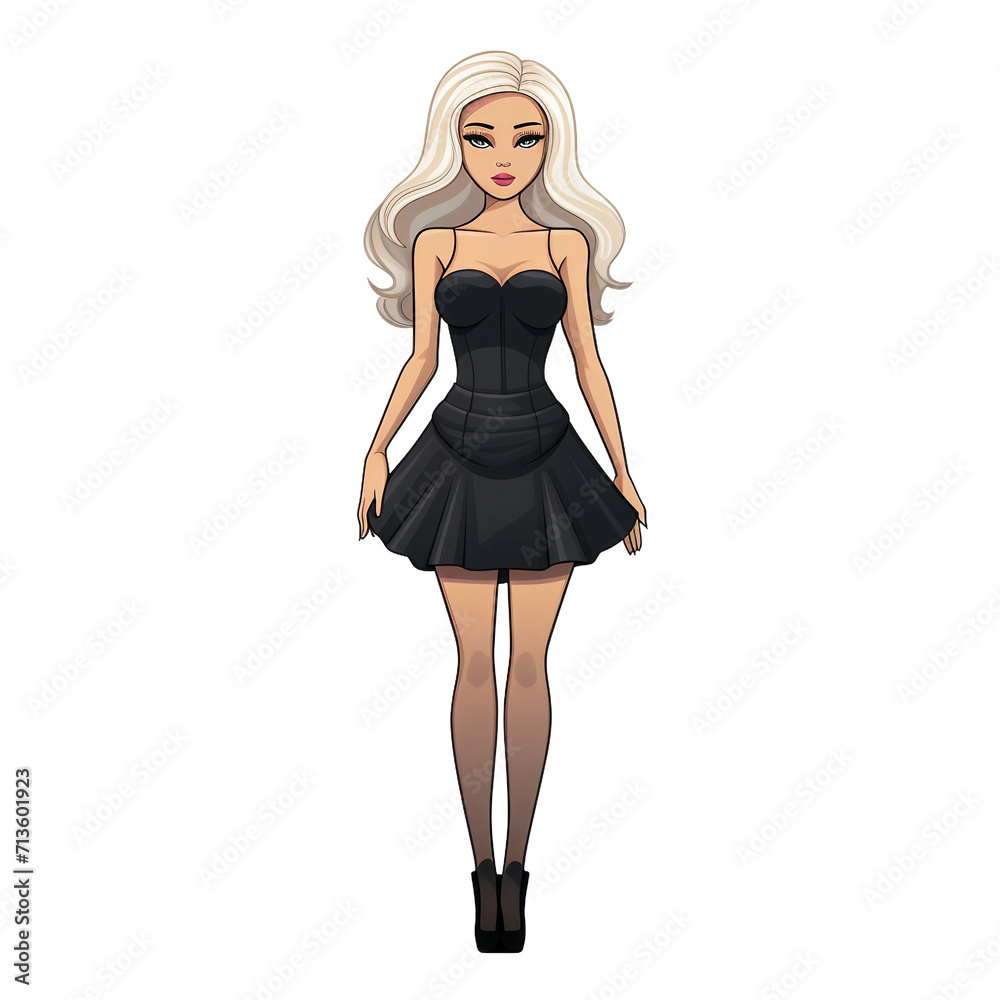 Naklejka premium Sticker doll, woman in a dress