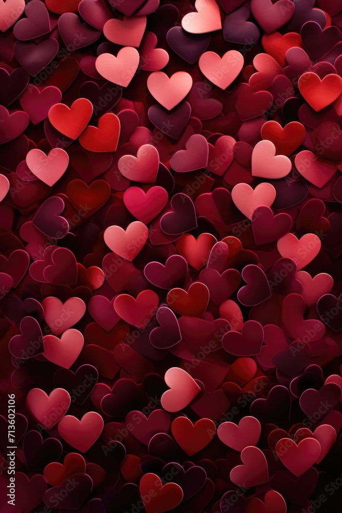 Velvety Hearts Panorama - Creating a Sea of Love in 3D, Valentine's Day Concept