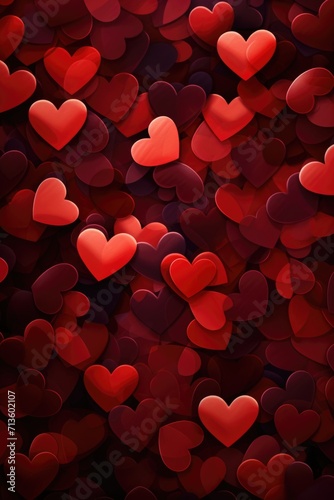 Velvety Hearts Panorama - Creating a Sea of Love in 3D, Valentine's Day Concept