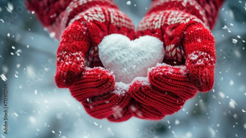 Warmth Amidst Snow - Tenderly Held Heart in Mittens, Valentine's Day Concept