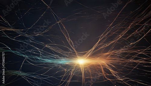 sparks in the night, a bunch of wires that are connected to each other, quantum particles, magical particles