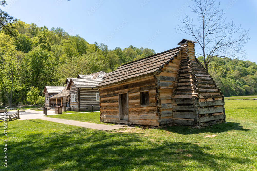 Knob Creek, Kentucky where Abraham Lincoln lived as a young child. The Gollaher Cabin sits on the Knob Creek site where Lincoln lived and represents the cabin where Lincoln lived. Knob Creek, Kentucky where Abraham Lincoln lived as a young child. The Gollaher Cabin sits on the Knob Creek site where Lincoln lived and represents the cabin where Lincoln lived.