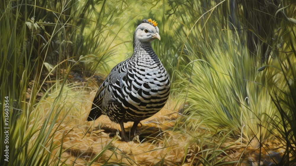 Obraz premium Graceful Guinea Fowl Amidst Sunlight and Nature's Beauty - AI-Generative