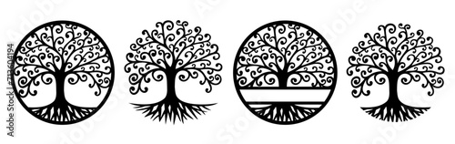 Curly tree, set of curly trees, tree of life monogram, family tree with roots, personalized