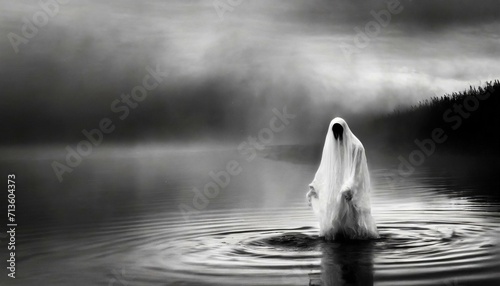 a ghostly figure on the lake photo