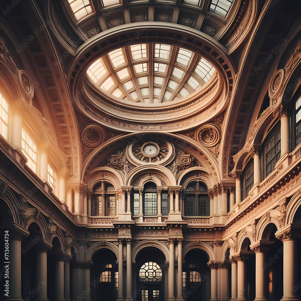  the timeless elegance of architectural beauty with a focus on intricate details and symmetrical lines in a historic building, Generative Ai