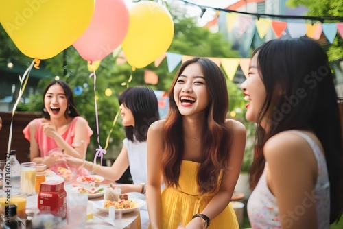 group of young women celebrating a birthday in the backyard