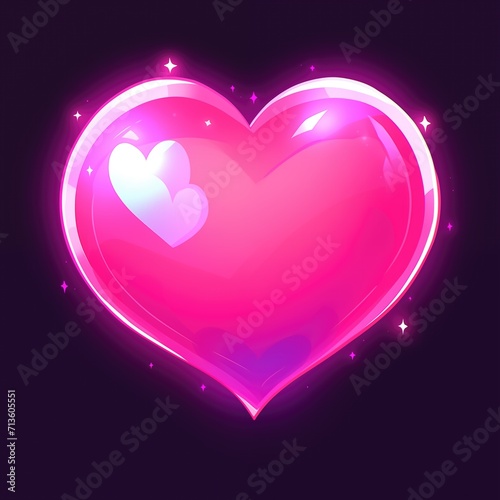 Glowing pink heart on dark background.
