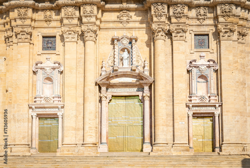 detail of the facade of the Cathedral of Santa Maria in Tortosa, comarca of Baix Ebre, Province of Tarragona, Catalonia, Spain