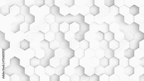 white hexagon pattern background, 3d loop animation of honeycomb minimal abstract mosaic network photo