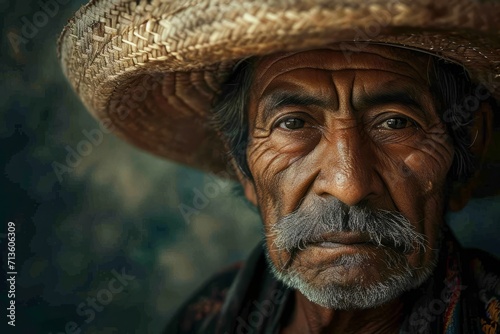 Mexican man in national clothes portrait close up from history of Mexico realistic detailed photography texture. Mexican man. Horizontal format