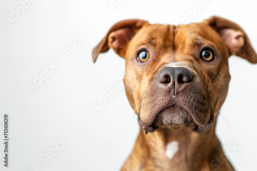 realistic photography  portrait of adorable dog on white background  white background  copy space