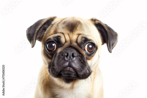 realistic photography, portrait of adorable dog on white background, white background, copy space © Enrique