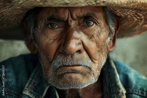Mexican old man portrait close up from history of Mexico realistic detailed photography texture. Mexican old man. Horizontal format