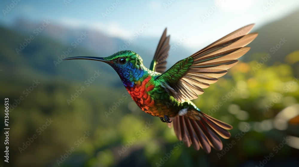 Fototapeta premium Graceful Hummingbird Captured in Mid-Flight with Stunning Clarity - AI-Generative