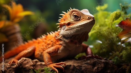 Majestic Bearded Agama Dragon Basking in Sunlight with Vibrant Scales and Intense Gaze - AI-Generative © Being Imaginative