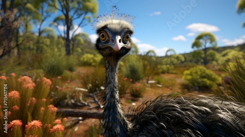 Captivating Emu Amidst Lush Jungle Foliage - AI-Generative