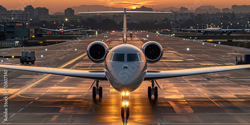 Gulfstream Aerospace luxury business jet landing in the airport.  photo