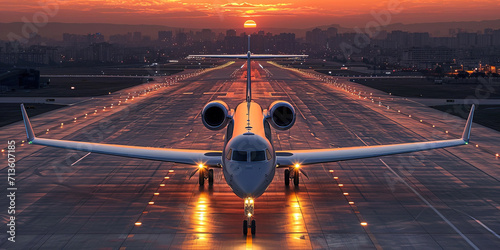 Gulfstream Aerospace luxury business jet landing in the airport. 