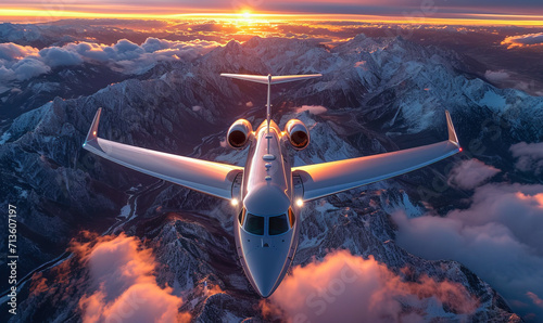 Gulfstream Aerospace luxury business jet during the flight. AI generated image 