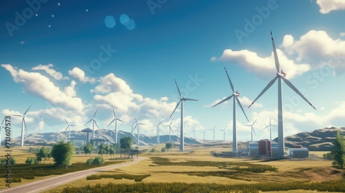 wind power plants in operation against the backdrop of a beautiful landscape