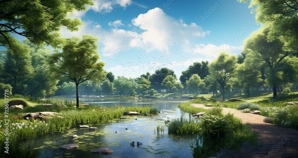 Fototapeta premium lake in the forest, wallpaper, background