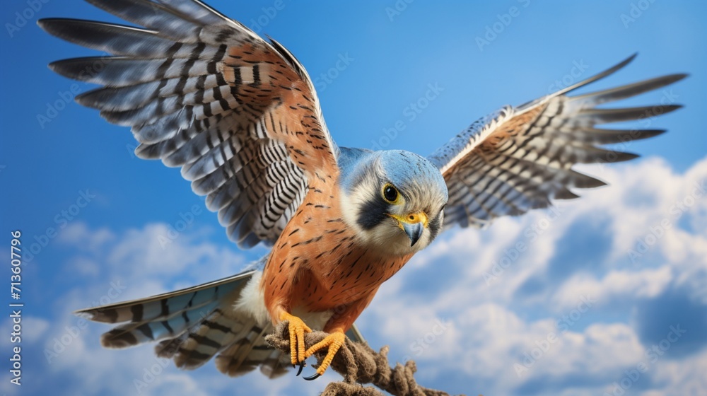 Fototapeta premium Graceful Kestrel in Dynamic Mid-Dive with Wings Spread - AI-Generative