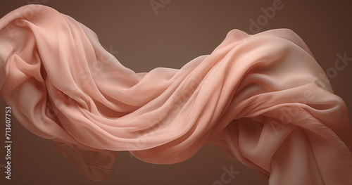 Peach fuzz satin background.Minimal creative abstract background.Copy space,top view,flat lay.Generative AI