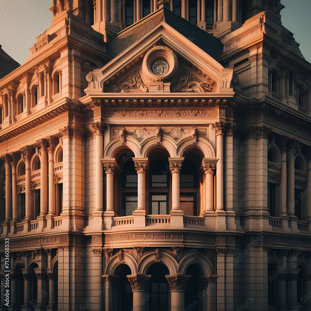 Obraz premium the timeless elegance of architectural beauty with a focus on intricate details and symmetrical lines in a historic building, Generative Ai