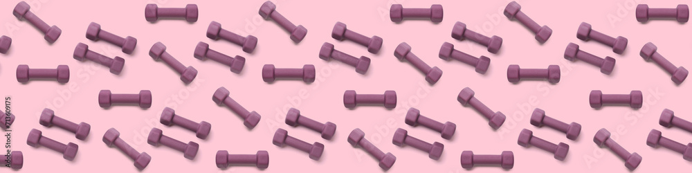 Stylish purple dumbbells on white background Stylish purple dumbbells on white background