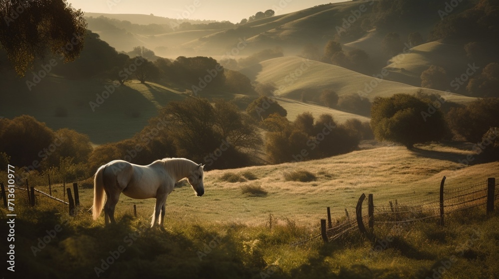 Fototapeta premium White horse in the meadows