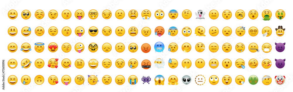 Obraz premium Set of realistic Smiley Emoji. Colorful emoticon set isolated on white background. EPS 10 vector illustration