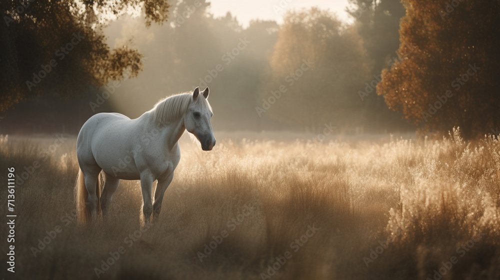 Fototapeta premium White horse in the meadows