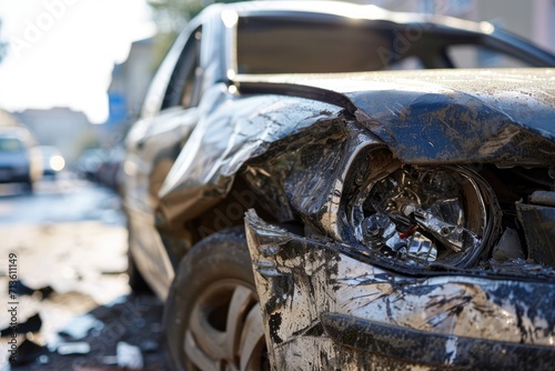 After the Impact: A Scene of Damaged Cars Following a Collision and Accident, Illustrating the Wreckage, Insurance Implications, and the Need for Automotive Repair and Recovery.