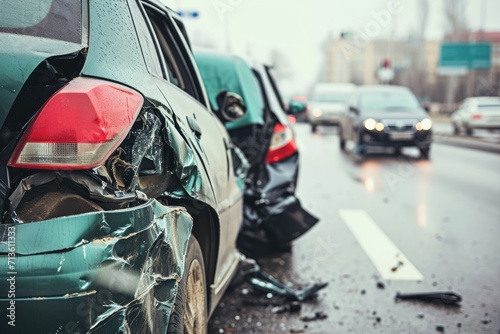 After the Impact: A Scene of Damaged Cars Following a Collision and Accident, Illustrating the Wreckage, Insurance Implications, and the Need for Automotive Repair and Recovery. © Mr. Bolota