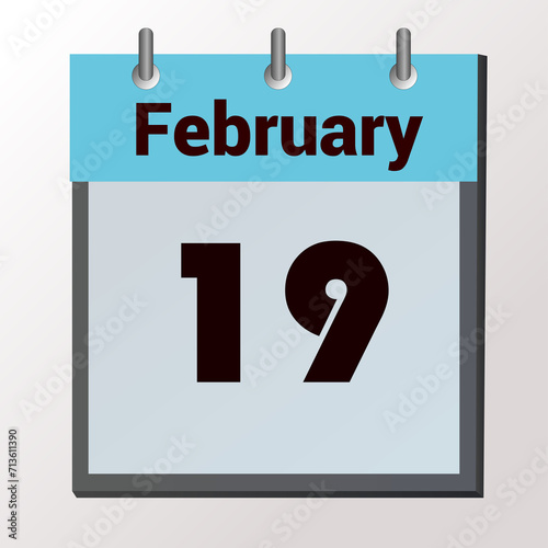 vector calendar page with date February 19, light colors