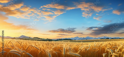 field of wheat and sunset