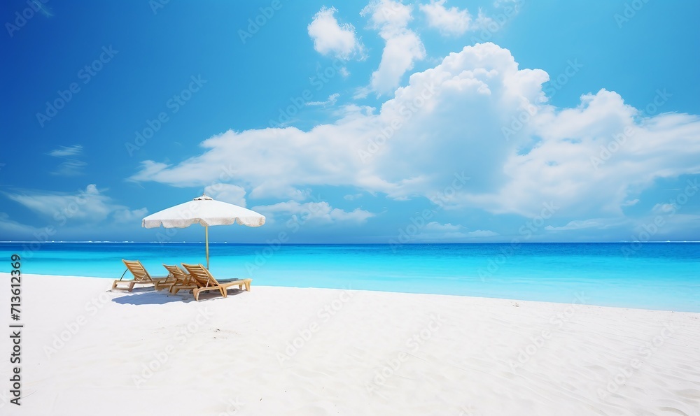 beach with umbrella and chairs, wallpaper, background