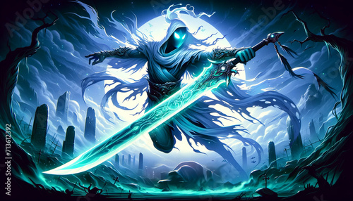 a ghost fighter wielding a legendary sword spirit.