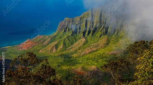 The Kalalau Overlook on the Na Pali shores of the island of Kauai  Hawaii