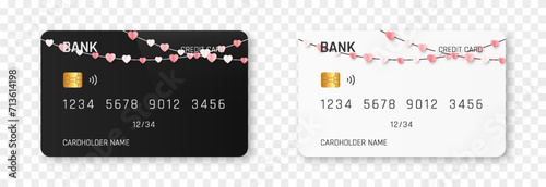 Bank card vector template png. Bank card with a design for Valentine's Day. Plastic bank card png.