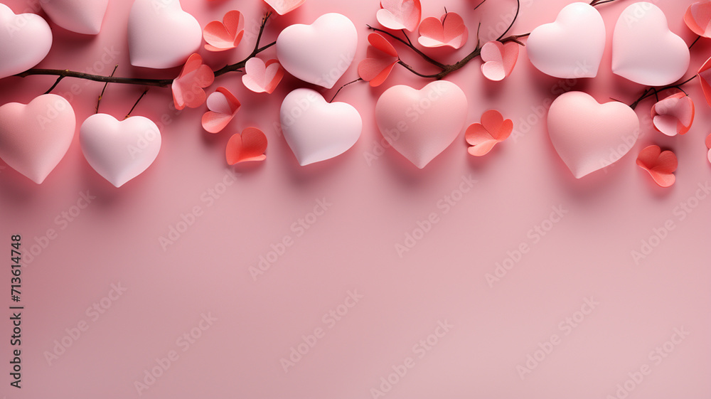 Pink banner with 3D hearts