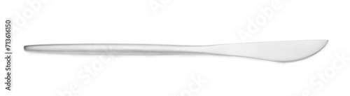 One shiny silver knife isolated on white, top view