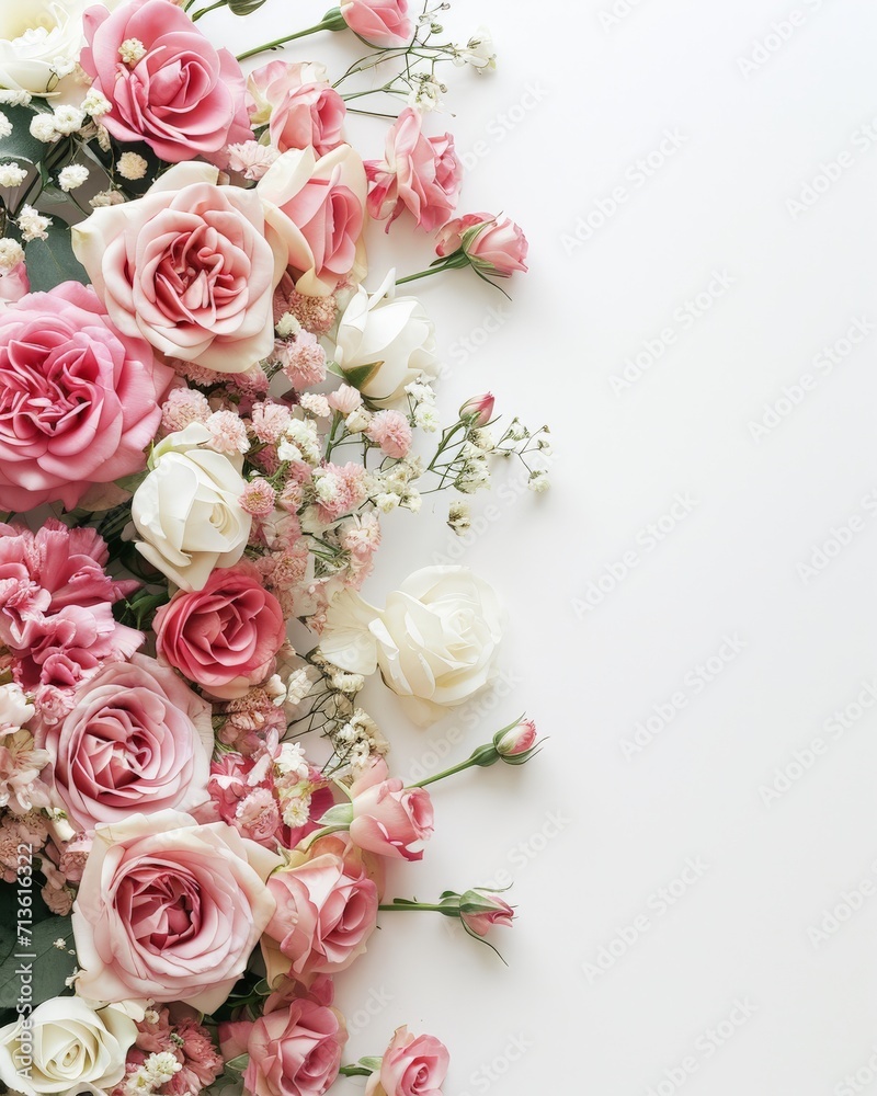 Pink and White Flowers on White Background