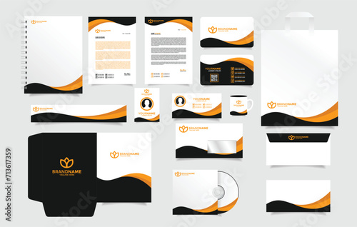 set of corporate office stationery designs in luxurious yellow and black color