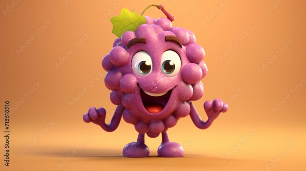 A cute cartoon grapes fruits character Ai Generative